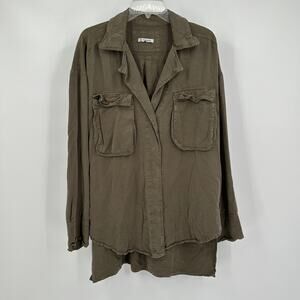 Veveret Womens Top Size M Olive Green Tencel Utility Shirt Jacket Soft Grunge